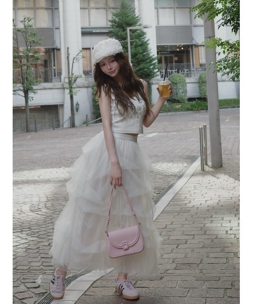 Darich ダーリッチ　ランダムタックチュールロングスカート ダーリッチ Darich ランダムタックチュールロングスカート