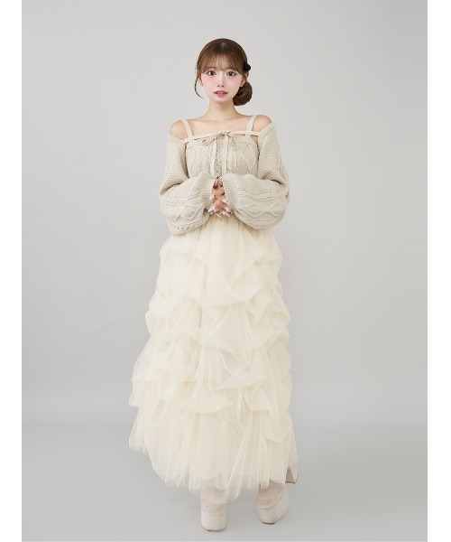 Darich ダーリッチ ランダムタックチュールロングスカート ダーリッチ Darich ランダムタックチュールロングスカート （ブラック