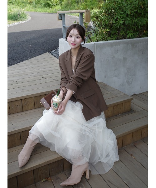 ダーリッチ　ランダムタックチュールロングスカート ランダムタックチュールロングスカート（スカート）｜Darich