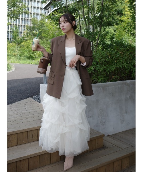 ダーリッチ　ランダムタックチュールロングスカート Darich（ダーリッチ）の「ランダムタックチュールロングスカート