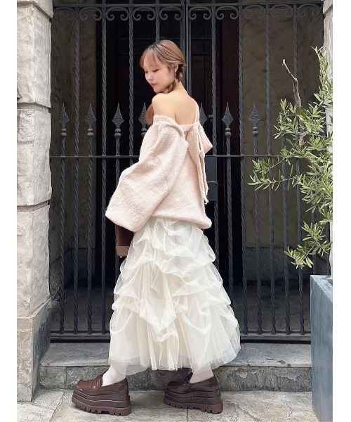 ダーリッチ　ランダムタックチュールロングスカート ランダムタックチュールロングスカート（スカート）｜Darich