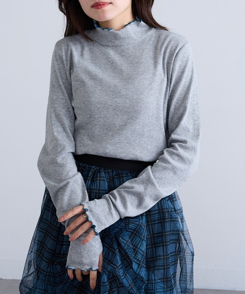 SETUP7（セットアップセブン）の「【SETUP7】テレコリブ配色ミシンスリットタートルネック長袖 ロングスリーブ GLR（Tシャツ/カットソー・レディース・アイボリー/ブラック/杢グレー/レッド・M/L/LL）」の22枚目の写真