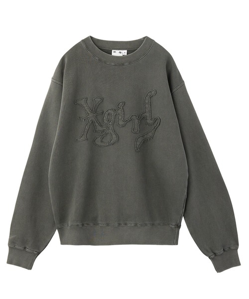 X-girl(エックスガール)の「DISTORTED LOGO PATCH FADED SWEAT TOP(スウェット・レディース・ブラック/ブラウン/ピンク・S/M/L)」の1枚目の写真