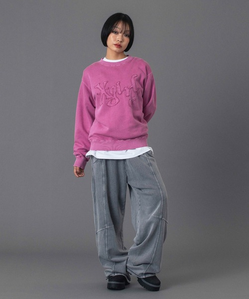 X-girl(エックスガール)の「DISTORTED LOGO PATCH FADED SWEAT TOP(スウェット・レディース・ブラック/ブラウン/ピンク・S/M/L)」の5枚目の写真