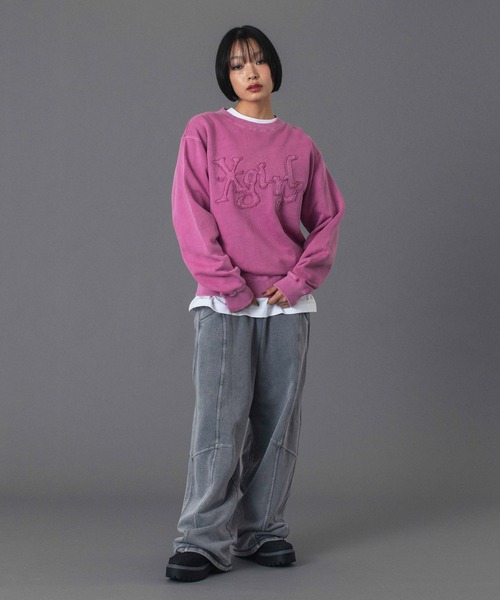 X-girl(エックスガール)の「DISTORTED LOGO PATCH FADED SWEAT TOP(スウェット・レディース・ブラック/ブラウン/ピンク・S/M/L)」の6枚目の写真