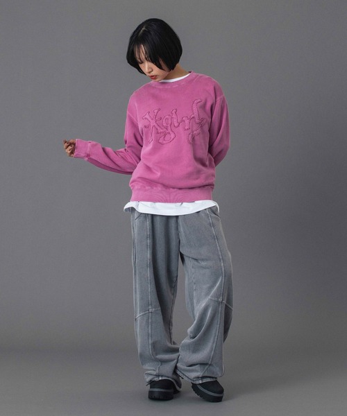 X-girl(エックスガール)の「DISTORTED LOGO PATCH FADED SWEAT TOP(スウェット・レディース・ブラック/ブラウン/ピンク・S/M/L)」の7枚目の写真