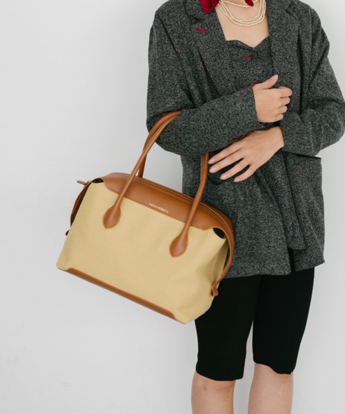 THEATRE PRODUCTS（シアタープロダクツ）の「キャンバスコンビハンドバッグＬ（ボストンバッグ・レディース・ブラウン/ブラック・FREE）」の2枚目の写真