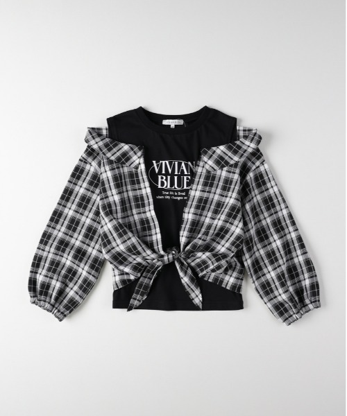 Right-on（ライトオン）の「【VIVIAN BLUE】肩あきドッキング長袖シャツ（シャツ/ブラウス・キッズ・ベージュ/ブラック・130/140/150/160）」の2枚目の写真