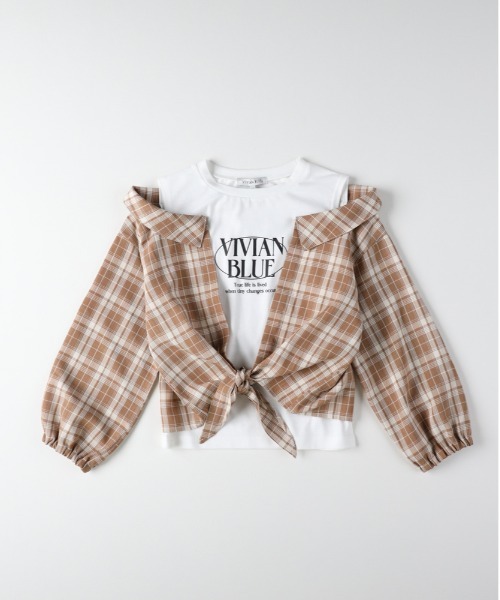 Right-on（ライトオン）の「【VIVIAN BLUE】肩あきドッキング長袖シャツ（シャツ/ブラウス・キッズ・ベージュ/ブラック・130/140/150/160）」の4枚目の写真