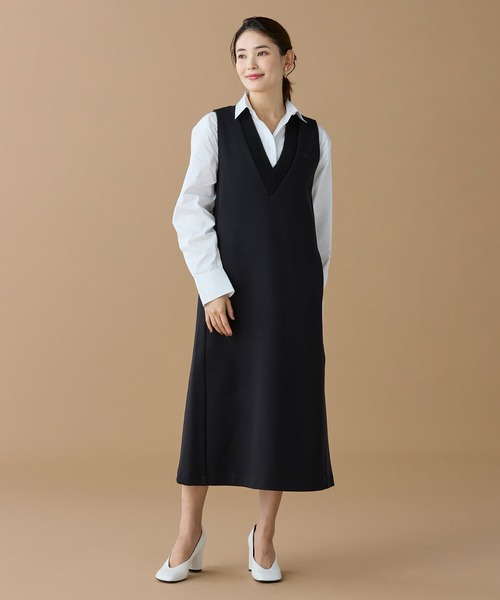 LACOSTE（ラコステ）の「ダンボールジャージニット ジャンパードレス / ジャンパースカート（ワンピース・レディース・ブラック/オリーブ/オフホワイト・34/36/38/40）」の2枚目の写真