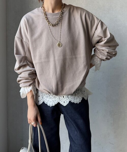 DouDou（ドゥドゥ）の「【WEB限定】裏毛袖タックプルオーバー（Tシャツ/カットソー・レディース・グレー/ブラック/グレイッシュベージュ・FREE）」の4枚目の写真