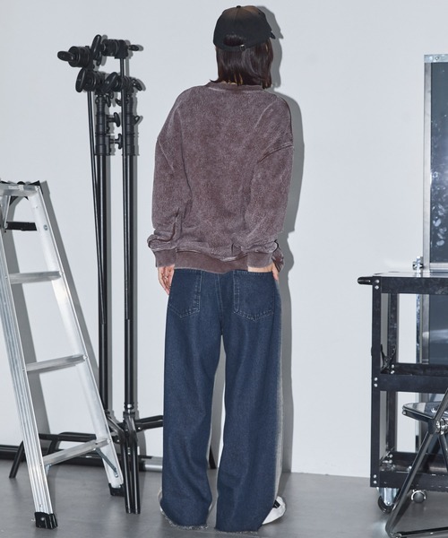 Anchor Smith(アンカー スミス)の「ヴィンテージスプレー加工サイドライン カットオフ ワイドデニムパンツ(デニムパンツ・レディース・ブラウン/ブラック/ブルー・S/M/L)」の11枚目の写真