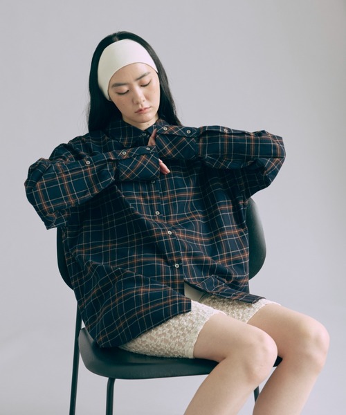 EN NEUME（エンノイム）の「Checked Flannel Over Shirt（シャツ/ブラウス・レディース・オレンジ/ネイビー/グリーン・FREE）」の4枚目の写真