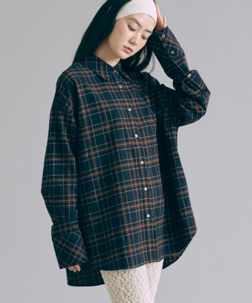 EN NEUME（エンノイム）の「Checked Flannel Over Shirt（シャツ/ブラウス・レディース・オレンジ/ネイビー/グリーン・FREE）」の5枚目の写真