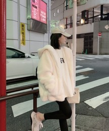 フェイクファー フードZIPパーカー