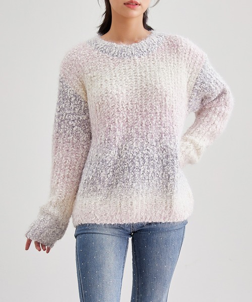 Lace Ladies(レースレディース)の「ウール混 クルーネック シャギー ニット プルオーバー(ニット/セーター・レディース・ラベンダー/アイボリー・FREE)」の21枚目の写真