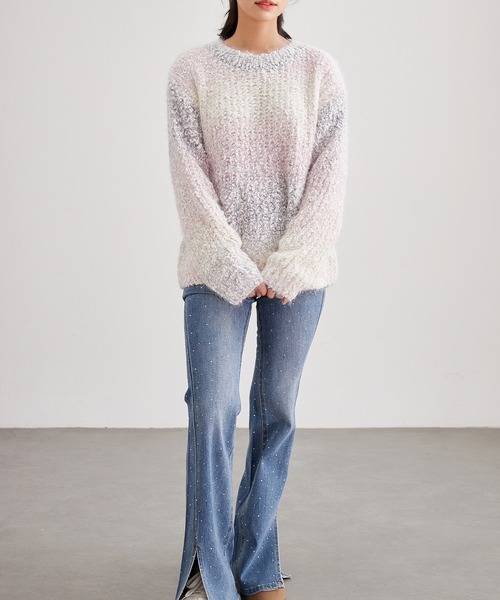 Lace Ladies(レースレディース)の「ウール混 クルーネック シャギー ニット プルオーバー(ニット/セーター・レディース・ラベンダー/アイボリー・FREE)」の4枚目の写真