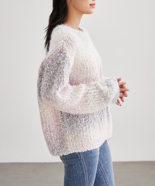 Lace Ladies(レースレディース)の「ウール混 クルーネック シャギー ニット プルオーバー(ニット/セーター・レディース・ラベンダー/アイボリー・FREE)」の5枚目の写真
