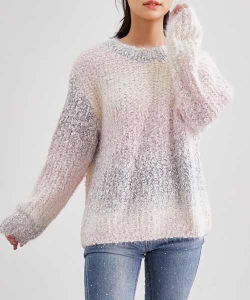Lace Ladies(レースレディース)の「ウール混 クルーネック シャギー ニット プルオーバー(ニット/セーター・レディース・ラベンダー/アイボリー・FREE)」の6枚目の写真