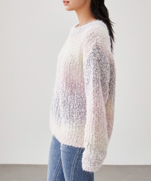 Lace Ladies(レースレディース)の「ウール混 クルーネック シャギー ニット プルオーバー(ニット/セーター・レディース・ラベンダー/アイボリー・FREE)」の7枚目の写真