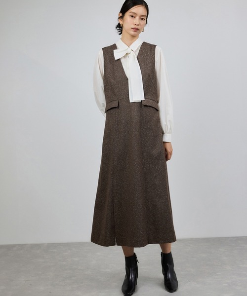 ROPE'（ロペ）の「スノーツイードジャンパースカート/イージーケア（ワンピース・レディース・ベージュ/ブラウン・FREE）」の2枚目の写真