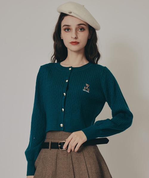 REDYAZEL（レディアゼル）の「Azelyミニケーブルニットカーディガン（カーディガン/ボレロ・レディース・ネイビー/オフホワイト/グリーン/ボルドー/イエロー/ミント・FREE）」の2枚目の写真