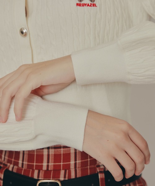 REDYAZEL（レディアゼル）の「Azelyミニケーブルニットカーディガン（カーディガン/ボレロ・レディース・ネイビー/オフホワイト/グリーン/ボルドー/イエロー/ミント・FREE）」の20枚目の写真