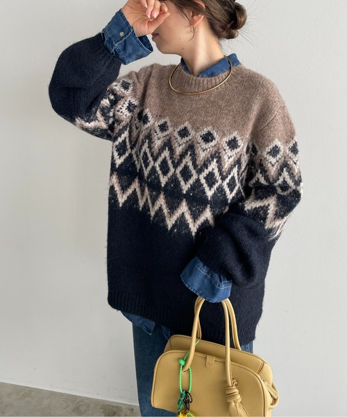 ノルディック柄 ルーズ シャギーニット（ニット/セーター）｜210nouve