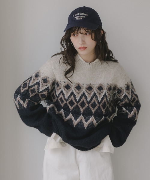 ノルディック柄 ルーズ シャギーニット（ニット/セーター）｜210nouve