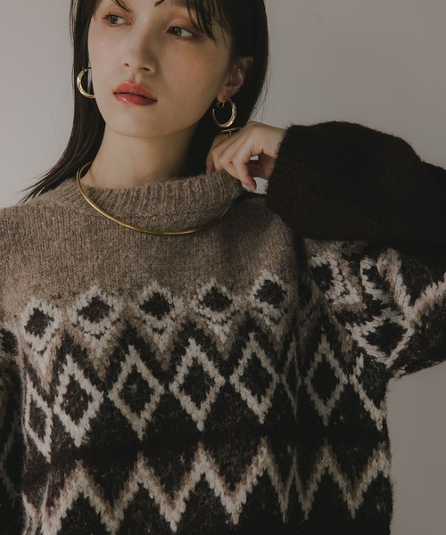 セール】ノルディック柄 ルーズ シャギーニット（ニット/セーター