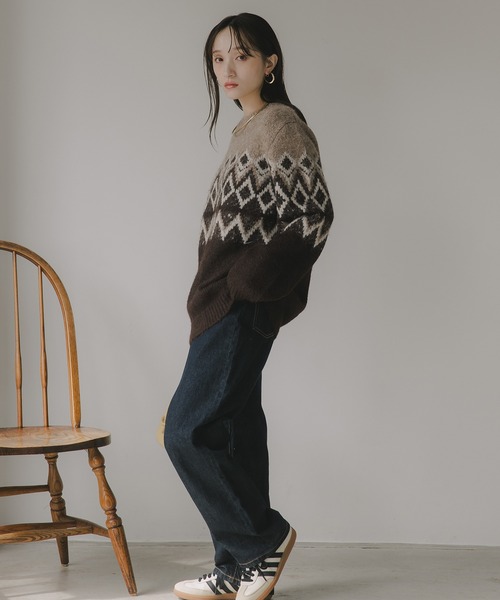 210nouve（トゥージュヌーブ）の「ノルディック柄 ルーズ シャギーニット（ニット/セーター・レディース・アイボリー/ブラウン/ネイビー/ブラウン系その他・FREE）」の13枚目の写真