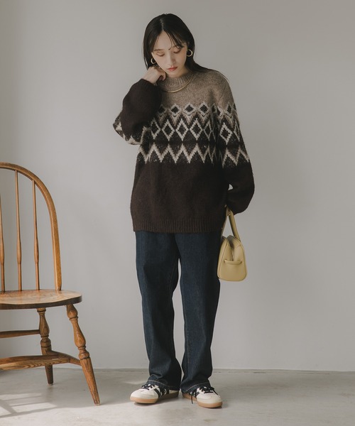 210nouve（トゥージュヌーブ）の「ノルディック柄 ルーズ シャギーニット（ニット/セーター・レディース・アイボリー/ブラウン/ネイビー/ブラウン系その他・FREE）」の12枚目の写真