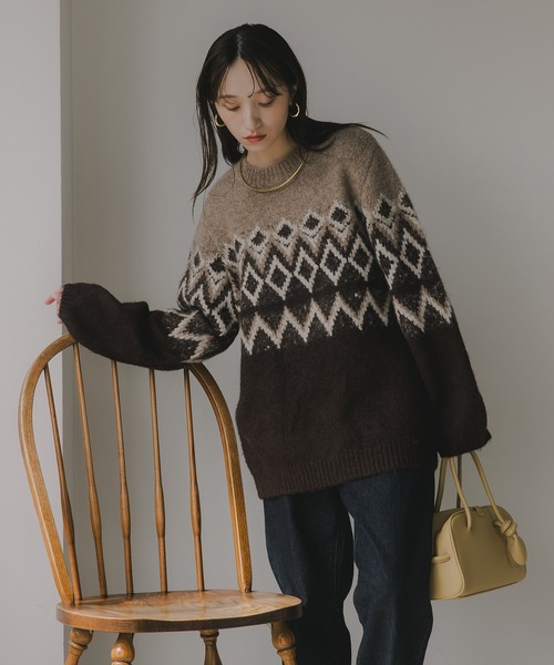 セール】ノルディック柄 ルーズ シャギーニット（ニット/セーター