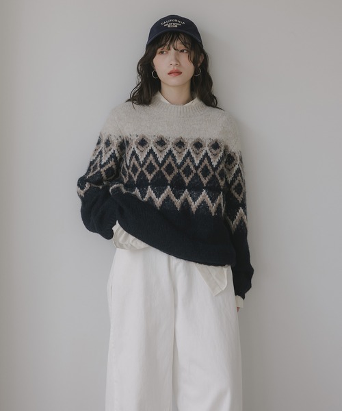 210nouve（トゥージュヌーブ）の「ノルディック柄 ルーズ シャギーニット（ニット/セーター・レディース・アイボリー/ブラウン/ネイビー/ブラウン系その他・FREE）」の8枚目の写真