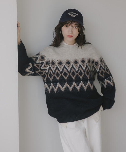 210nouve（トゥージュヌーブ）の「ノルディック柄 ルーズ シャギーニット（ニット/セーター・レディース・アイボリー/ブラウン/ネイビー/ブラウン系その他・FREE）」の9枚目の写真