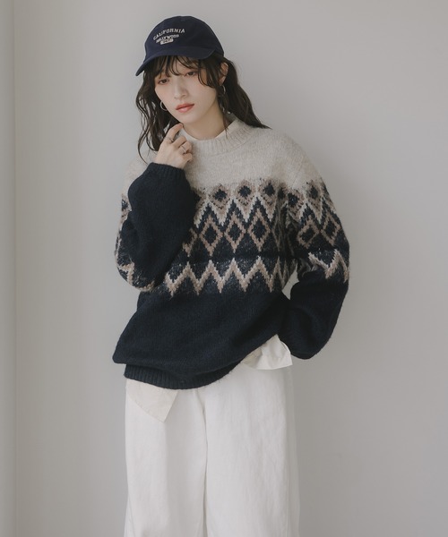 210nouve（トゥージュヌーブ）の「ノルディック柄 ルーズ シャギーニット（ニット/セーター・レディース・アイボリー/ブラウン/ネイビー/ブラウン系その他・FREE）」の10枚目の写真