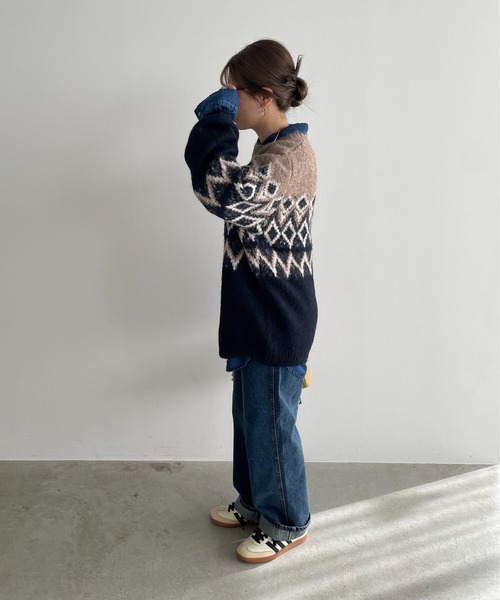 210nouve（トゥージュヌーブ）の「ノルディック柄 ルーズ シャギーニット（ニット/セーター・レディース・アイボリー/ブラウン/ネイビー/ブラウン系その他・FREE）」の22枚目の写真