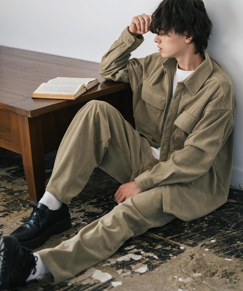 Rocky Monroe(ロッキーモンロー)の「【セットアップ】コーデュロイCPOシャツジャケット&イージーワイドパンツ(セットアップ・メンズ・ブラック/アイボリー/チャコール/ベージュ/カーキ/ブラウン/ワイン・M/XL/L)」の5枚目の写真