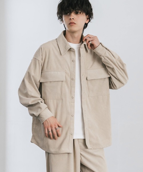 Rocky Monroe(ロッキーモンロー)の「【セットアップ】コーデュロイCPOシャツジャケット&イージーワイドパンツ(セットアップ・メンズ・ブラック/アイボリー/チャコール/ベージュ/カーキ/ブラウン/ワイン・M/XL/L)」の12枚目の写真