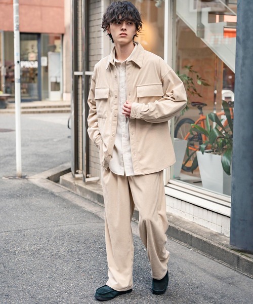 Rocky Monroe(ロッキーモンロー)の「【セットアップ】コーデュロイCPOシャツジャケット&イージーワイドパンツ(セットアップ・メンズ・ブラック/アイボリー/チャコール/ベージュ/カーキ/ブラウン/ワイン・M/XL/L)」の9枚目の写真