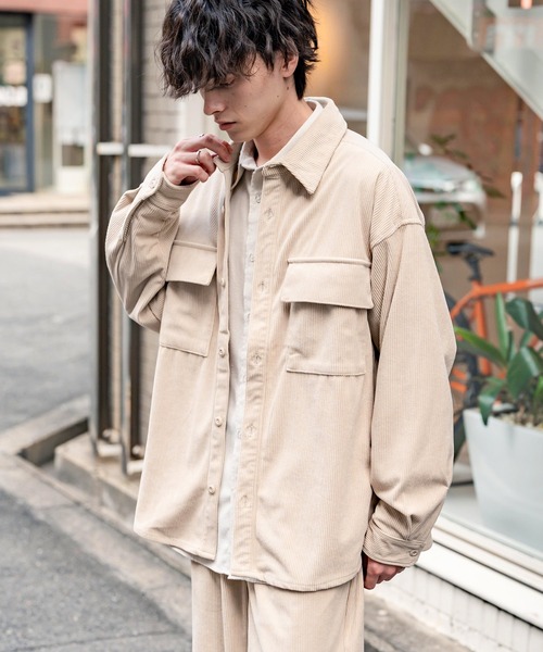 Rocky Monroe(ロッキーモンロー)の「【セットアップ】コーデュロイCPOシャツジャケット&イージーワイドパンツ(セットアップ・メンズ・ブラック/アイボリー/チャコール/ベージュ/カーキ/ブラウン/ワイン・M/XL/L)」の10枚目の写真