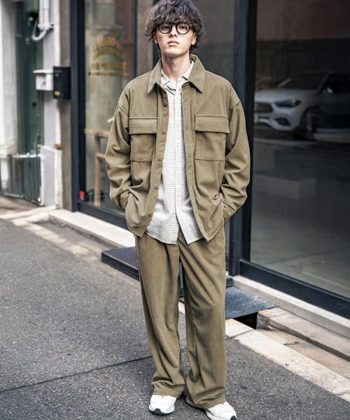 Rocky Monroe(ロッキーモンロー)の「【セットアップ】コーデュロイCPOシャツジャケット&イージーワイドパンツ(セットアップ・メンズ・ブラック/アイボリー/チャコール/ベージュ/カーキ/ブラウン/ワイン・M/XL/L)」の22枚目の写真