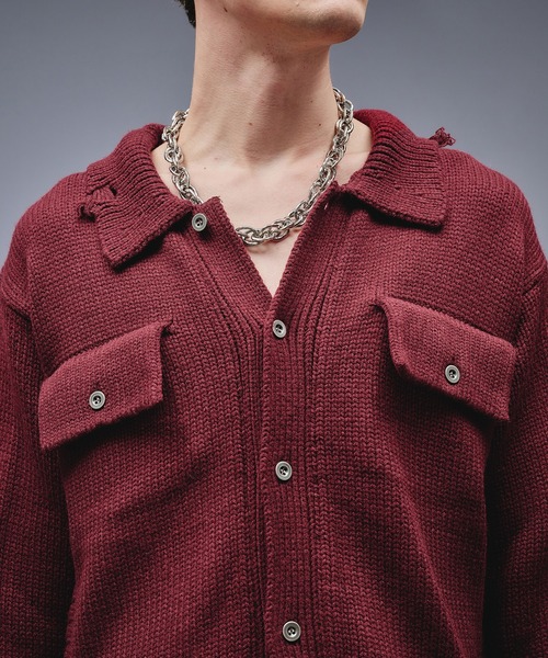 ANDER HUNK（アンダーハンク）の「Dameged W-pocket Knit Jacket / ダメージWポケットニットジャケット（ニット/セーター・メンズ・ブラウン/バーガンディー/ブラック・SMALL/MEDIUM/LARGE）」の7枚目の写真