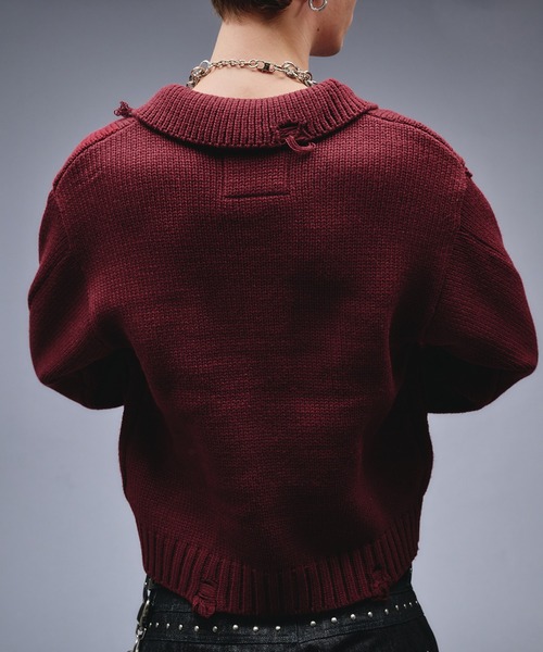 ANDER HUNK（アンダーハンク）の「Dameged W-pocket Knit Jacket / ダメージWポケットニットジャケット（ニット/セーター・メンズ・ブラウン/バーガンディー/ブラック・SMALL/MEDIUM/LARGE）」の9枚目の写真