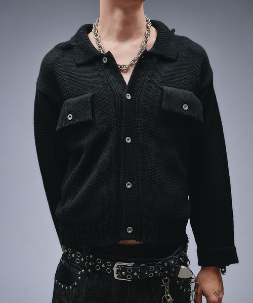 ANDER HUNK（アンダーハンク）の「Dameged W-pocket Knit Jacket / ダメージWポケットニットジャケット（ニット/セーター・メンズ・ブラウン/バーガンディー/ブラック・SMALL/MEDIUM/LARGE）」の18枚目の写真