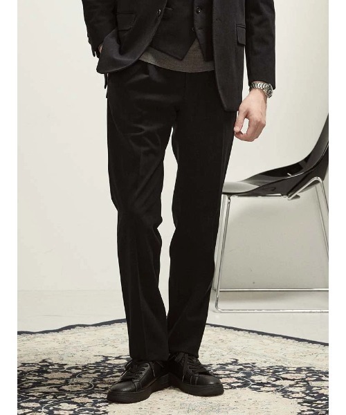 TRANS CONTINENTS（トランスコンチネンツ）の「TRANS CONTINETNS　コーデュロイセットアップ　ジャージトリコット　タックパンツ　ブラック/ブルー/ネイビー（スラックス・メンズ・ブラック/ブルー/ネイビー・S/M/L/LL/3L）」の2枚目の写真