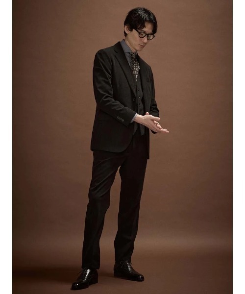 TRANS CONTINENTS（トランスコンチネンツ）の「TRANS CONTINETNS　コーデュロイセットアップ　ジャージトリコット　タックパンツ　ブラック/ブルー/ネイビー（スラックス・メンズ・ブラック/ブルー/ネイビー・S/M/L/LL/3L）」の4枚目の写真