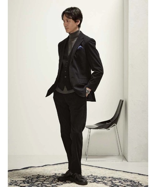 TRANS CONTINENTS（トランスコンチネンツ）の「TRANS CONTINETNS　コーデュロイセットアップ　ジャージトリコット　タックパンツ　ブラック/ブルー/ネイビー（スラックス・メンズ・ブラック/ブルー/ネイビー・S/M/L/LL/3L）」の10枚目の写真