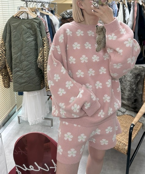 Alley Tokyo(アリートーキョー)の「【セットアップで着られる】お花のニットトップス(ニット/セーター・レディース・サックスブルー/ピンク・FREE)」の12枚目の写真