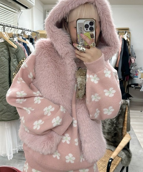Alley Tokyo(アリートーキョー)の「【セットアップで着られる】お花のニットトップス(ニット/セーター・レディース・サックスブルー/ピンク・FREE)」の21枚目の写真